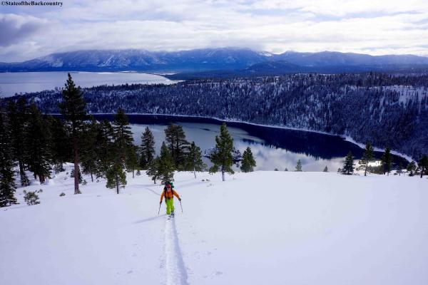 Ming Poon skins up from Emerald Bay