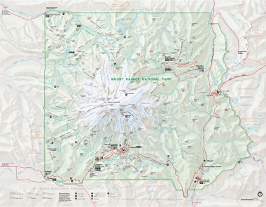 The traditional National Park map of Mount Rainier National Park