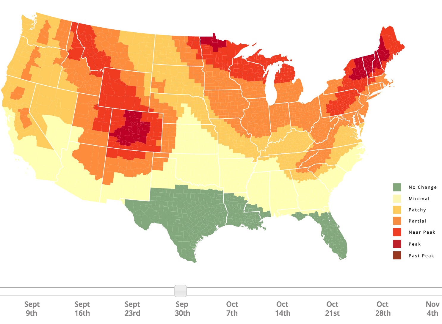 This Interactive Map Predicts When Fall Foliage Will Peak Across The U