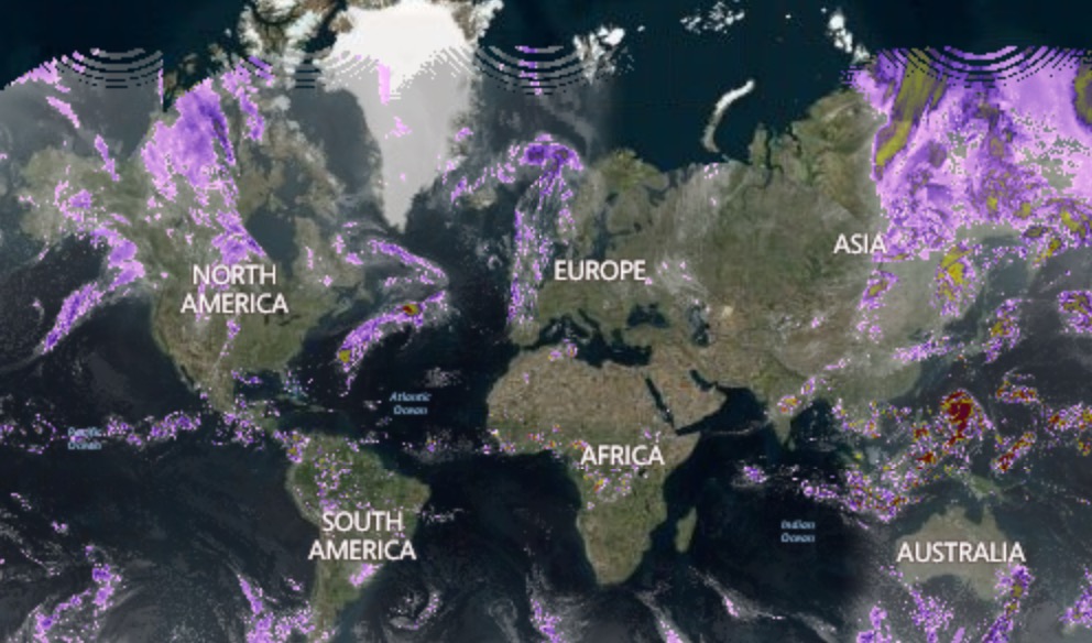 Radar displaying precipitation around the globe.