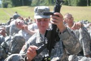New Cadet Todd Sullivan conducts weapons maintenance on his M-4 rifle at the Victor Constant Ski Slope | Photo Credit: Master Sgt. Dean Welch/DComm)