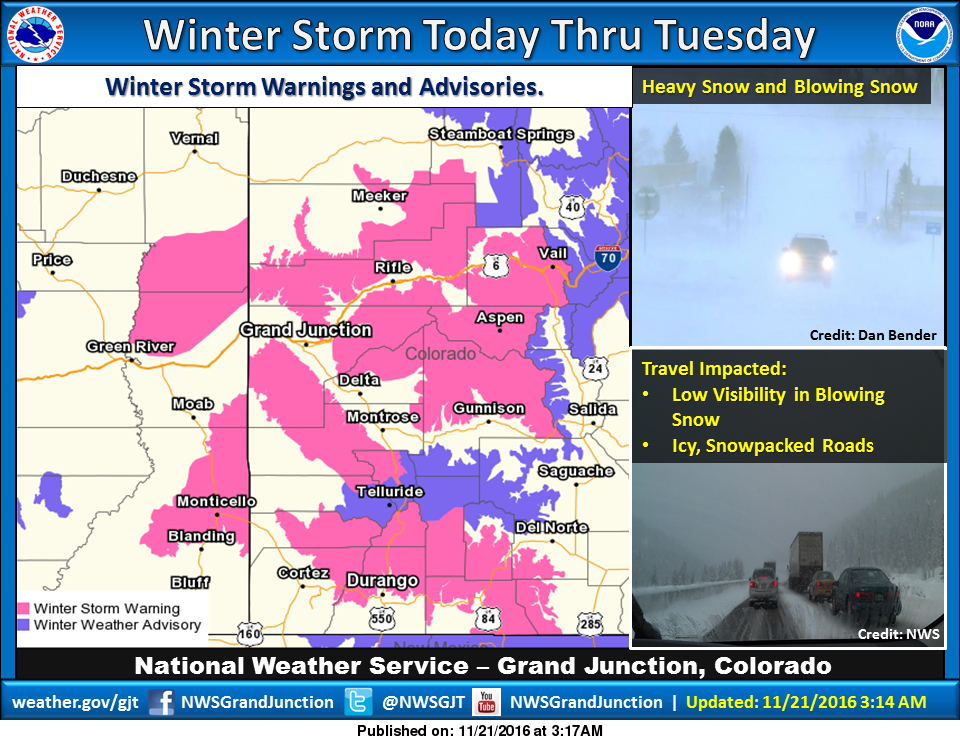 NOAA Issues Winter Storm Warning | Colorado’s Thanksgiving Snowfall Outlook