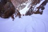 Keith Davis gets walled in a skinny couloir near Mammoth Lakes, CA.