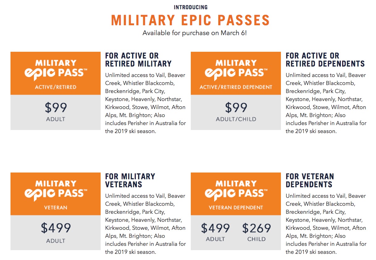 Vail Resorts To Offer 99 Epic Passes For All Active Military