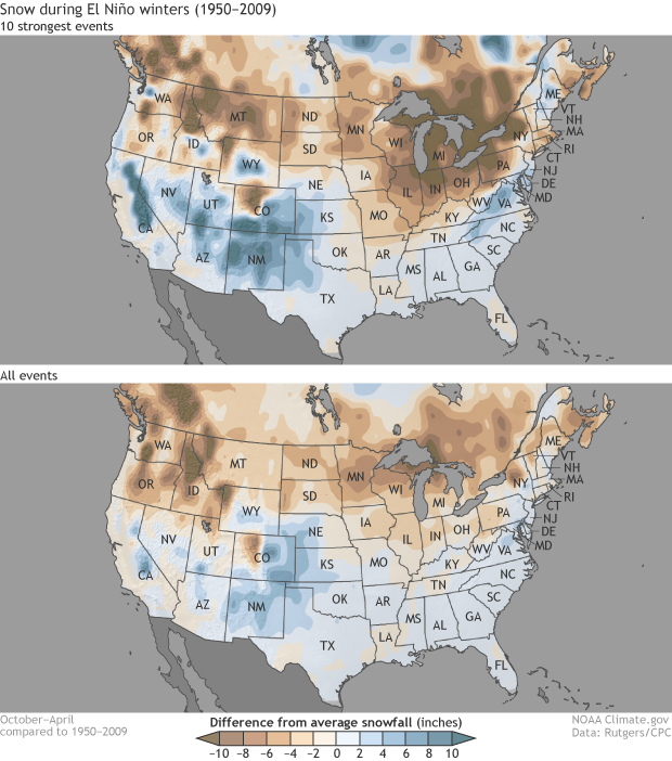 NOAA Map Shows Snowfall Variations During El Niños From 1950 To 2009 ...