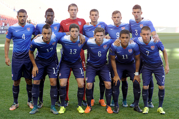 SANDY UT- OCTOBER 13: The team from the United States pose for a photo before the game against Canada during the third place CONCACAF Olympic Qualifying match at Rio Tinto Stadium on October 13, 2015 in Sandy, Utah. (Photo by Gene Sweeney Jr/Getty Images)