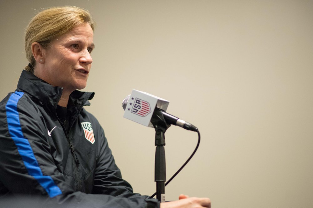 November 9, 2016; San Jose, CA, USA; Team USA head coach Jill Ellis addresses the media in a press conference during training before a friendly match against Romania at Avaya Stadium. Mandatory Credit: Kyle Terada-USA TODAY Sports