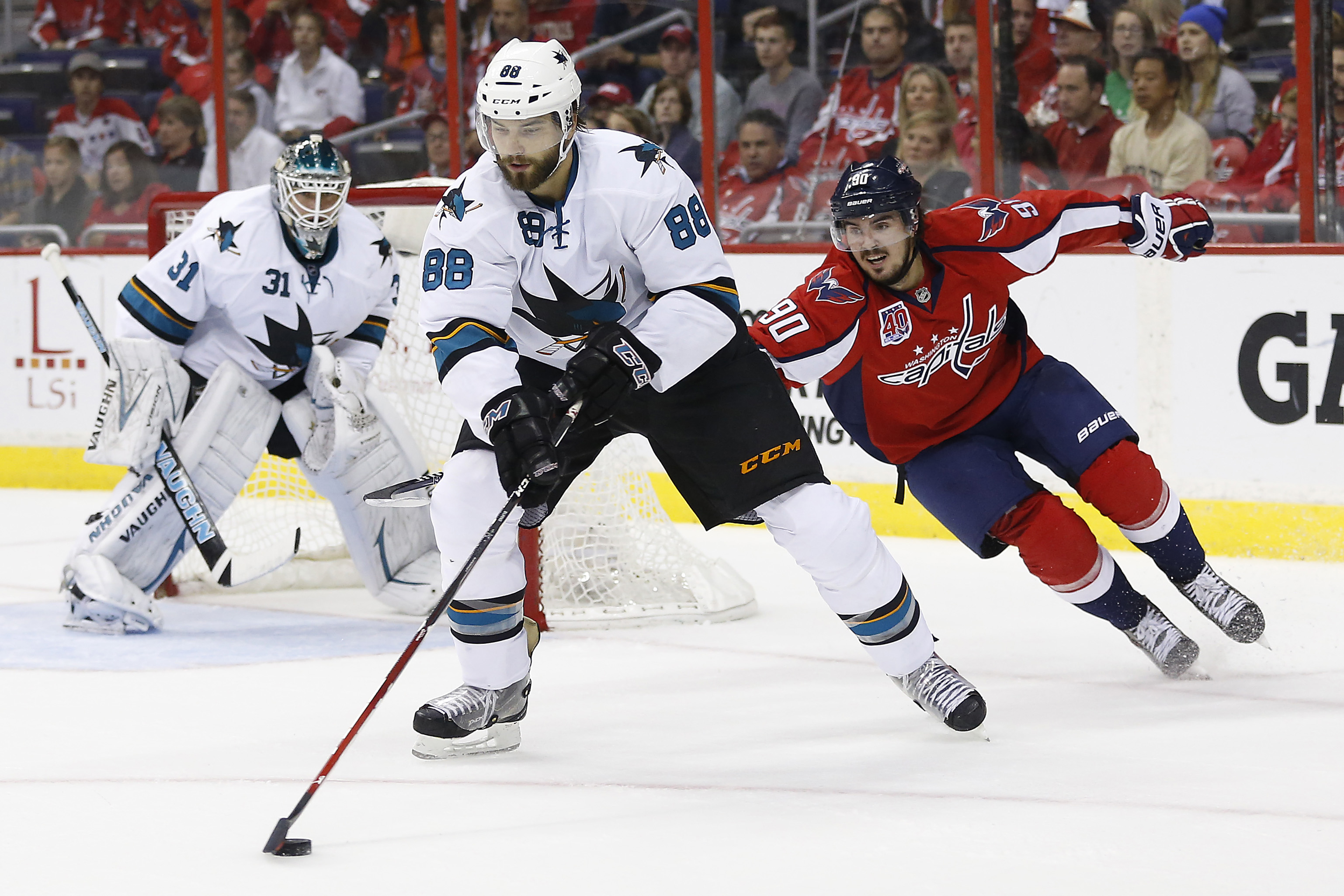 San Jose's Brent Burns has moved back to his original position on defense. (Geoff Burke, USA TODAY Sports)