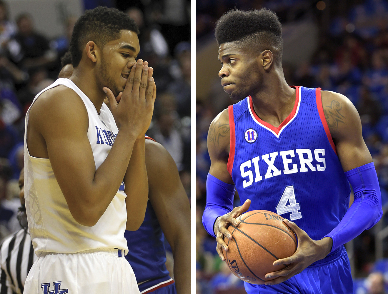 Left: Kentucky freshman Karl-Anthony Towns. Right: 76ers rookie Nerlens Noel. (USA TODAY Sports photos)