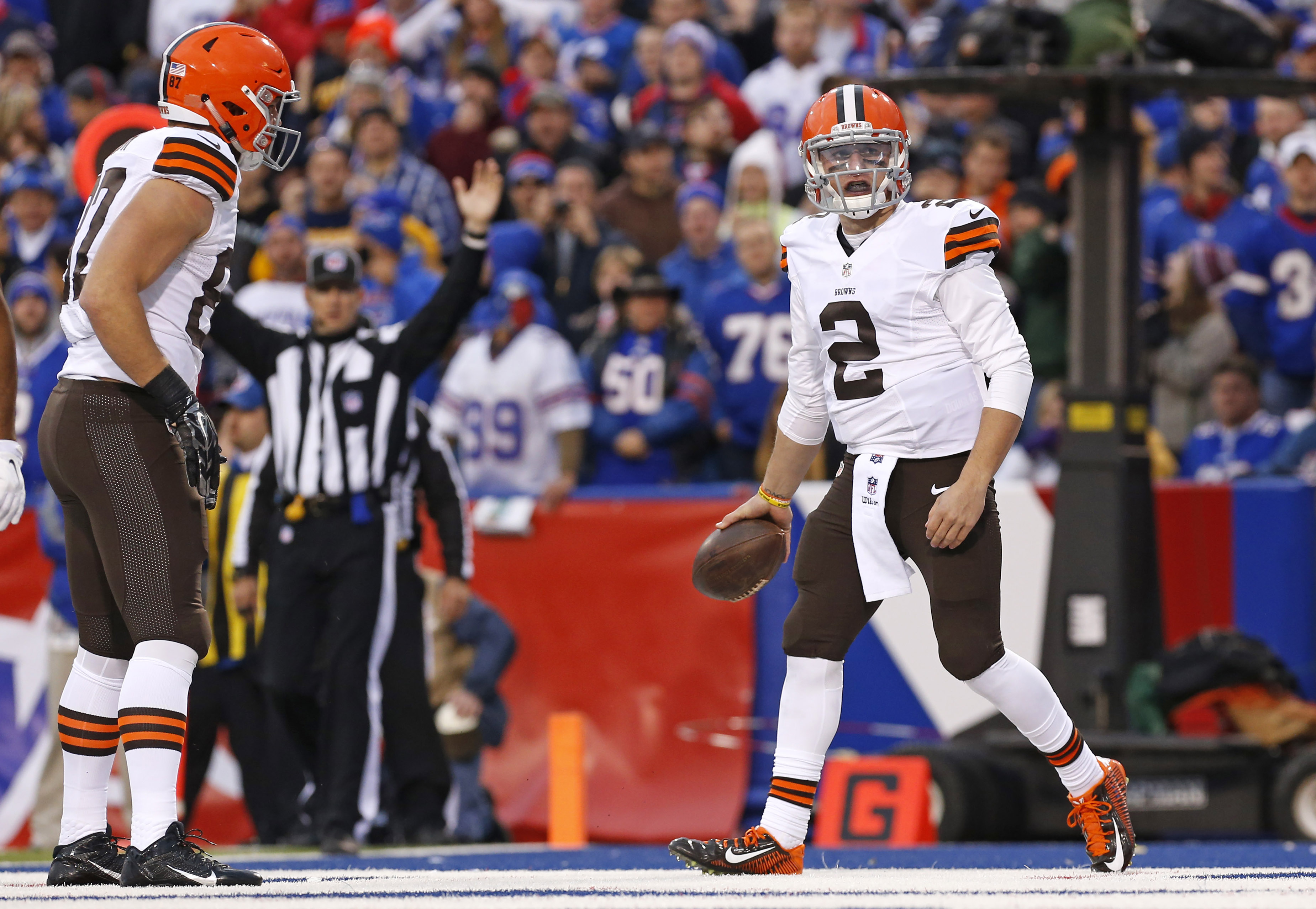 Cleveland Browns quarterback Johnny Manziel (2) scrambles against the  Seattle Seahawks at CenturyLink Field in Seattle, Washington on November  29, 2015. The Seahawks clinched their fourth straight playoff berth in four  seasons