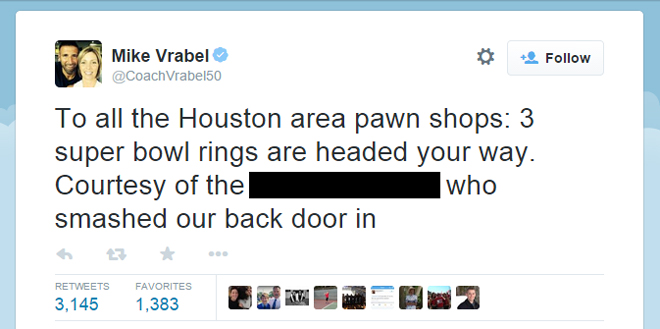 Burglars make off with Texans LB coach Mike Vrabel's Super Bowl rings