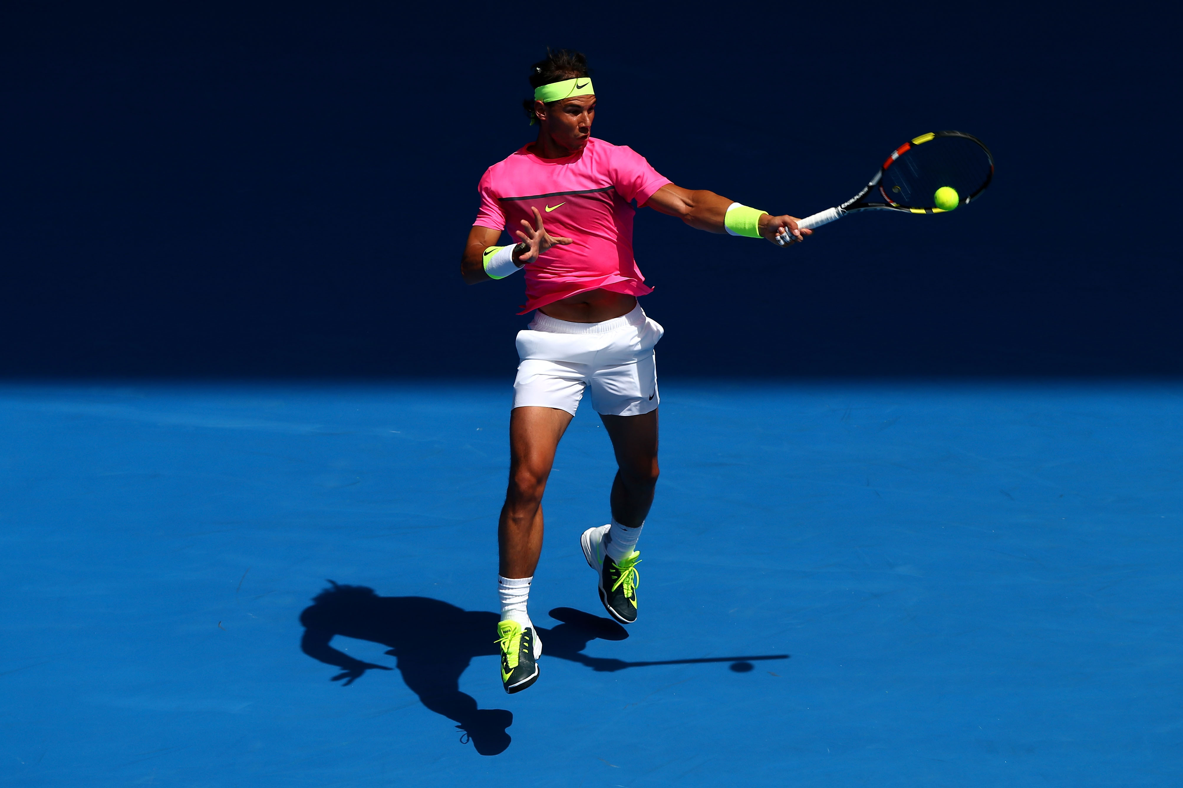 Rafael Nadal wore a bright pink shirt and shortshorts in Aussie Open