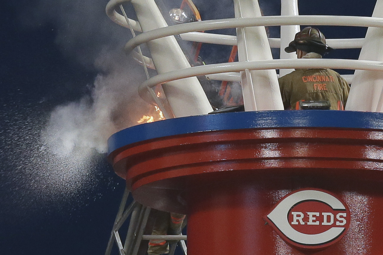 Fans evacuate after smokestack catches fire at GABP