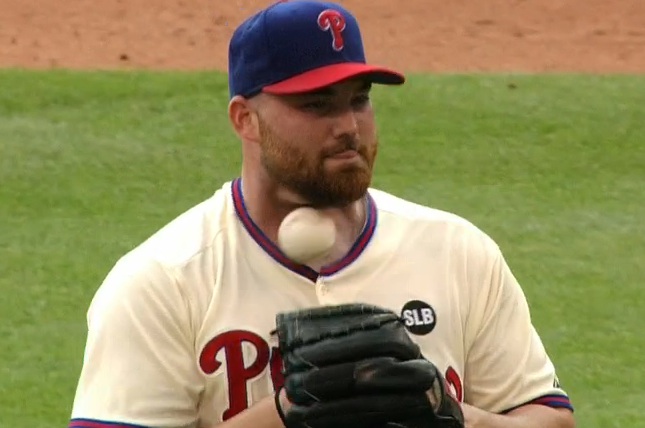 Phillies catcher accidentally beans his pitcher in the throat | For The Win