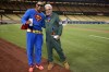 LOS ANGELES, CA - AUGUST 30:  Manager Joe Maddon (R) and pitcher Hector Rondon #56 of the Chicago Cubs pose for a photo as they wear pajamas as part of a team theme trip on their way out of town after the game against the Los Angeles Dodgers at Dodger Stadium on August 30, 2015 in Los Angeles, California.  The Cubs won 2-0.  (Photo by Stephen Dunn/Getty Images) ORG XMIT: 538593555 ORIG FILE ID: 486027048