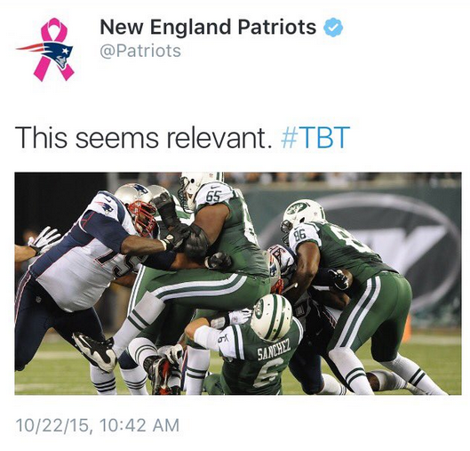 Patriots Troll Jets on Twitter With 'Butt Fumble' Joke