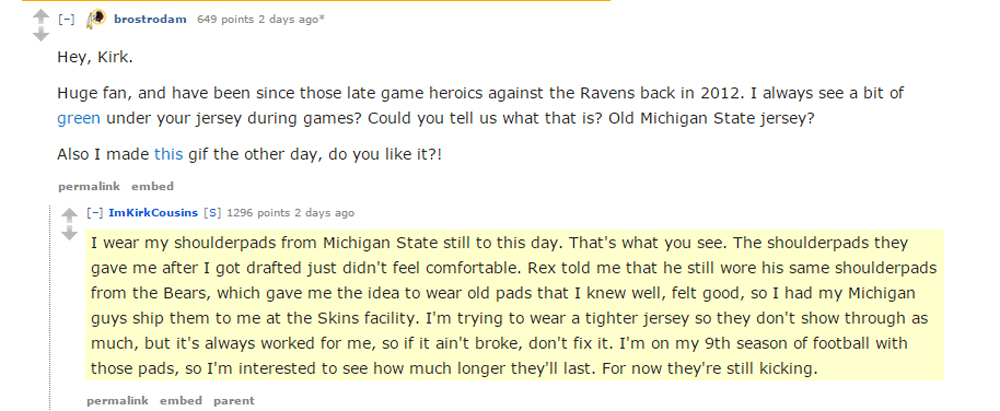 The Best Of Kirk Cousins' Reddit AMA