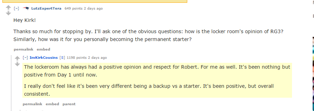 The Best Of Kirk Cousins' Reddit AMA