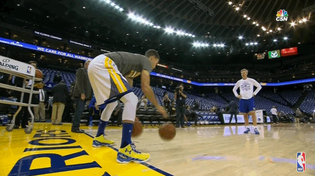 Steph Curry drains a shot from the tunnel in pregame warmups (GIF)