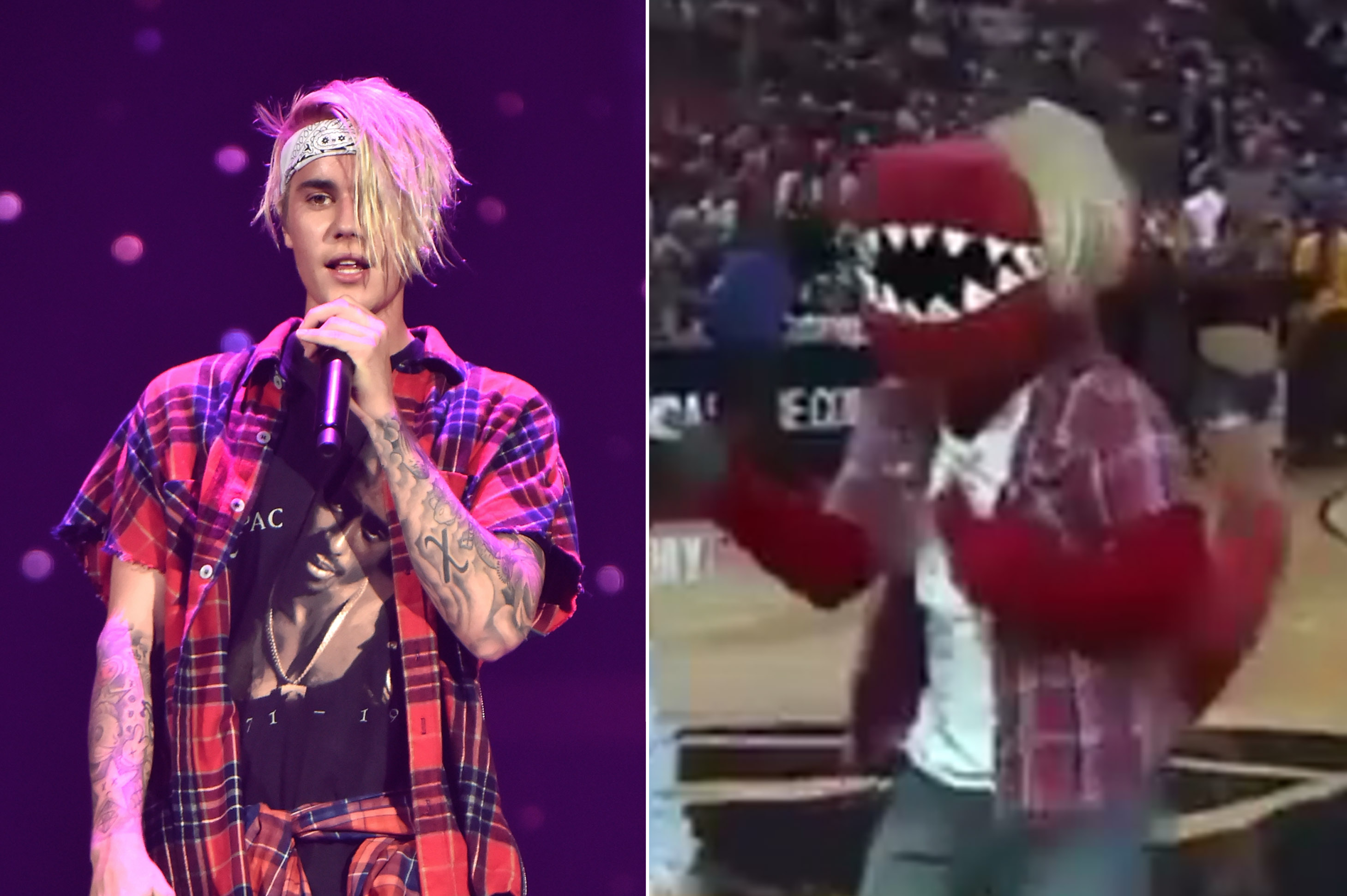 Toronto Raptors mascot dressed up exactly like Justin Bieber for