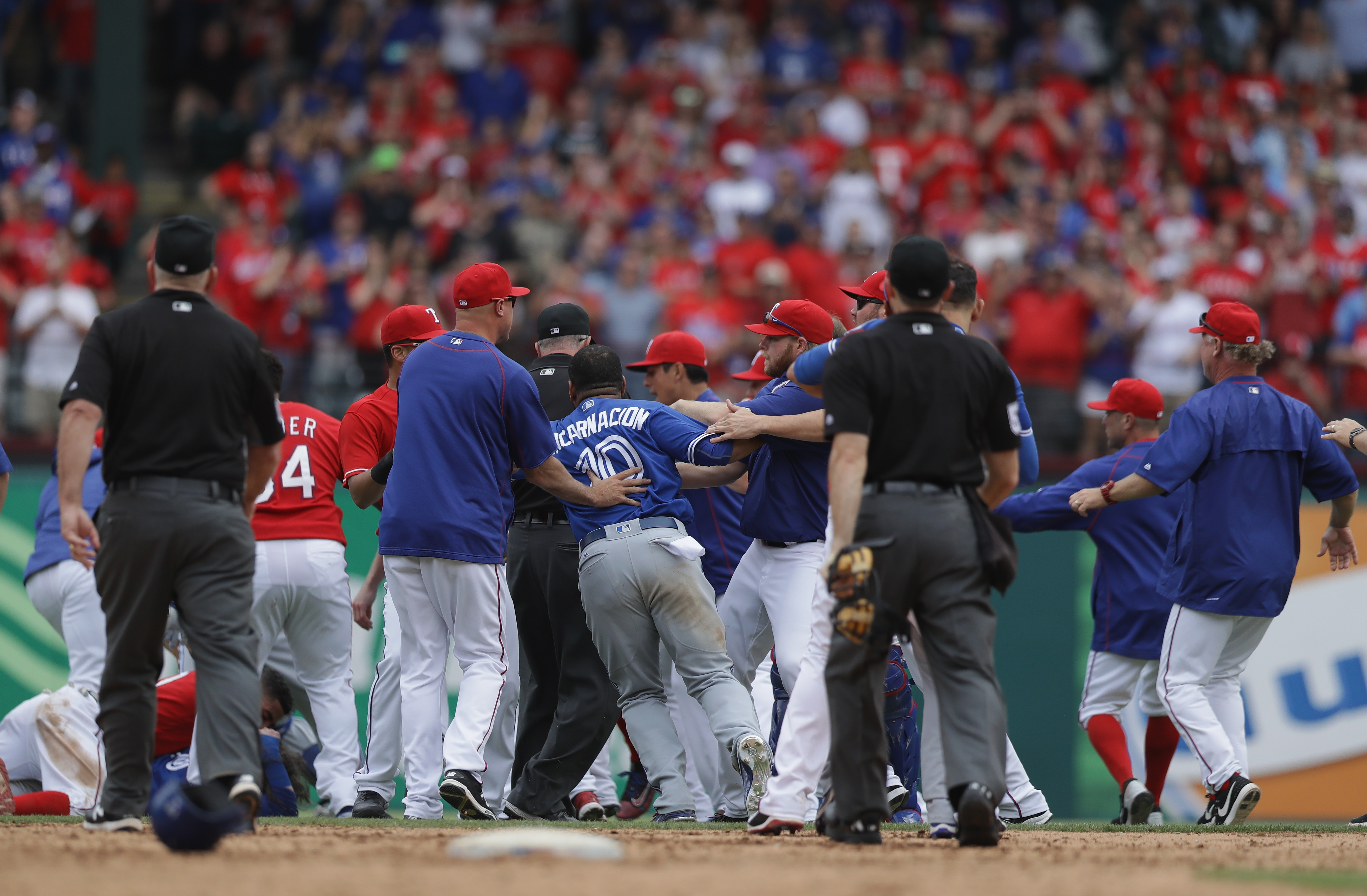 Toronto Blue Jays, Texas Rangers brawl after Jose Bautista takeout slide -  Sports Illustrated