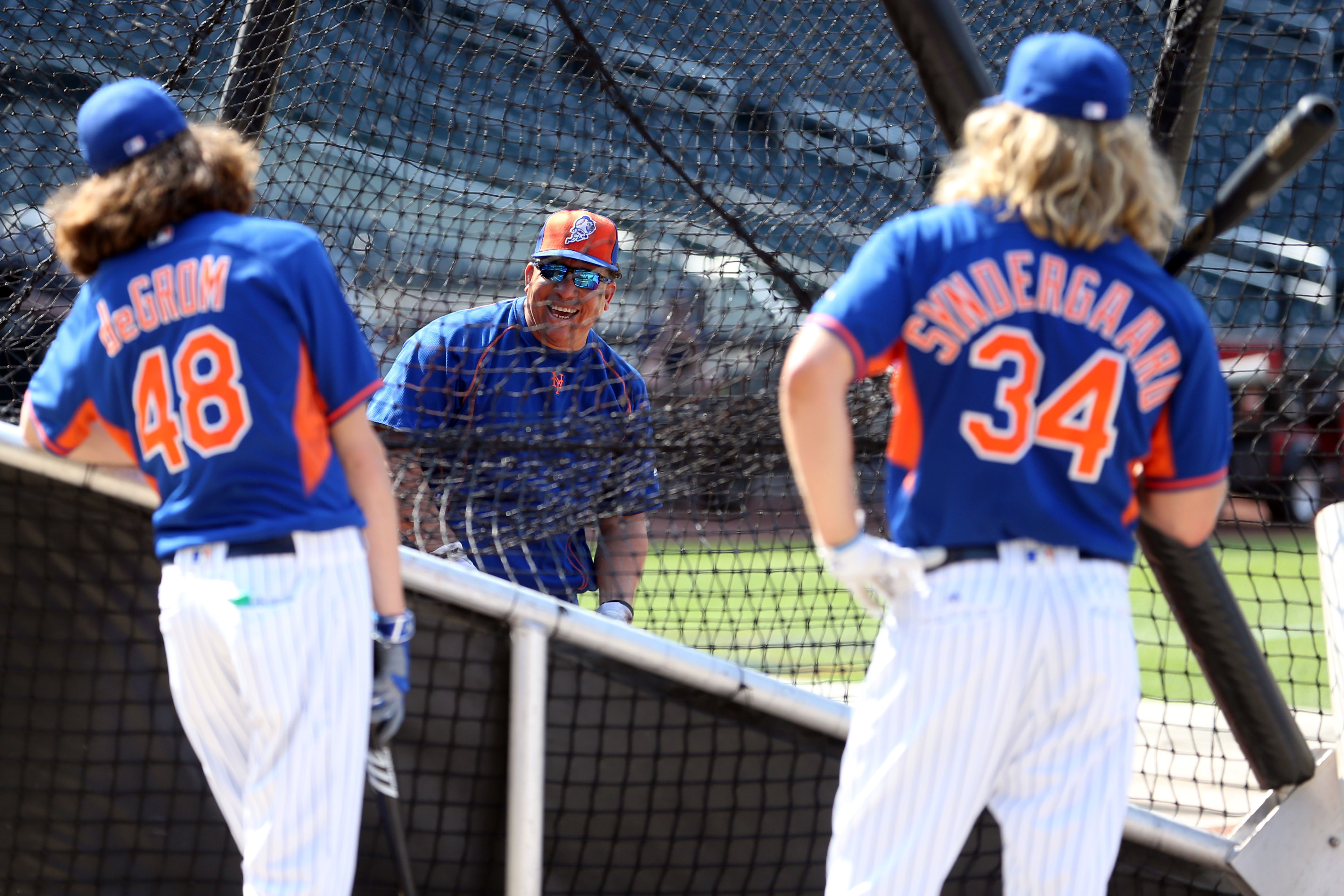 Mets pitchers Jacob deGrom, Bartolo Colon and Noah Syndergaard (Brad Penner/USA TODAY Sports Images)