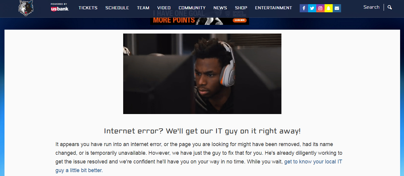The 11 funniest sports website error pages | For The Win