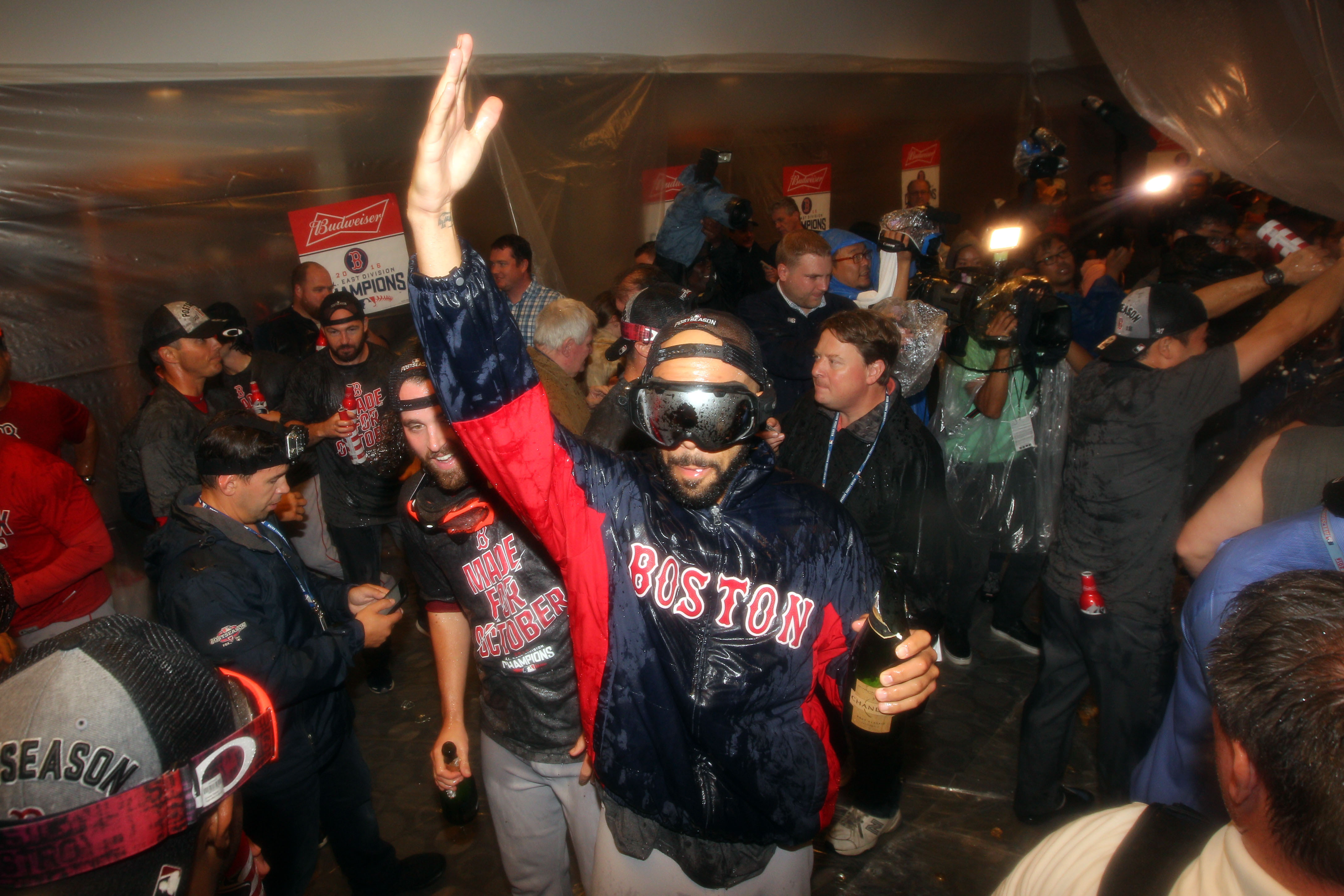 Red Sox spray champagne in locker room after Yankees celebrate walk-off  grand slam on field