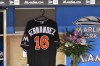 Sep 26, 2016; Miami, FL, USA; The jersey of Miami Marlins starting pitcher Jose Fernandez hangs in the dugout during the game between the Miami Marlins and the New York Mets at Marlins Park. Mandatory Credit: Jasen Vinlove-USA TODAY Sports ORG XMIT: USATSI-262928 ORIG FILE ID: 20160926_jfv_bv1_041.jpg