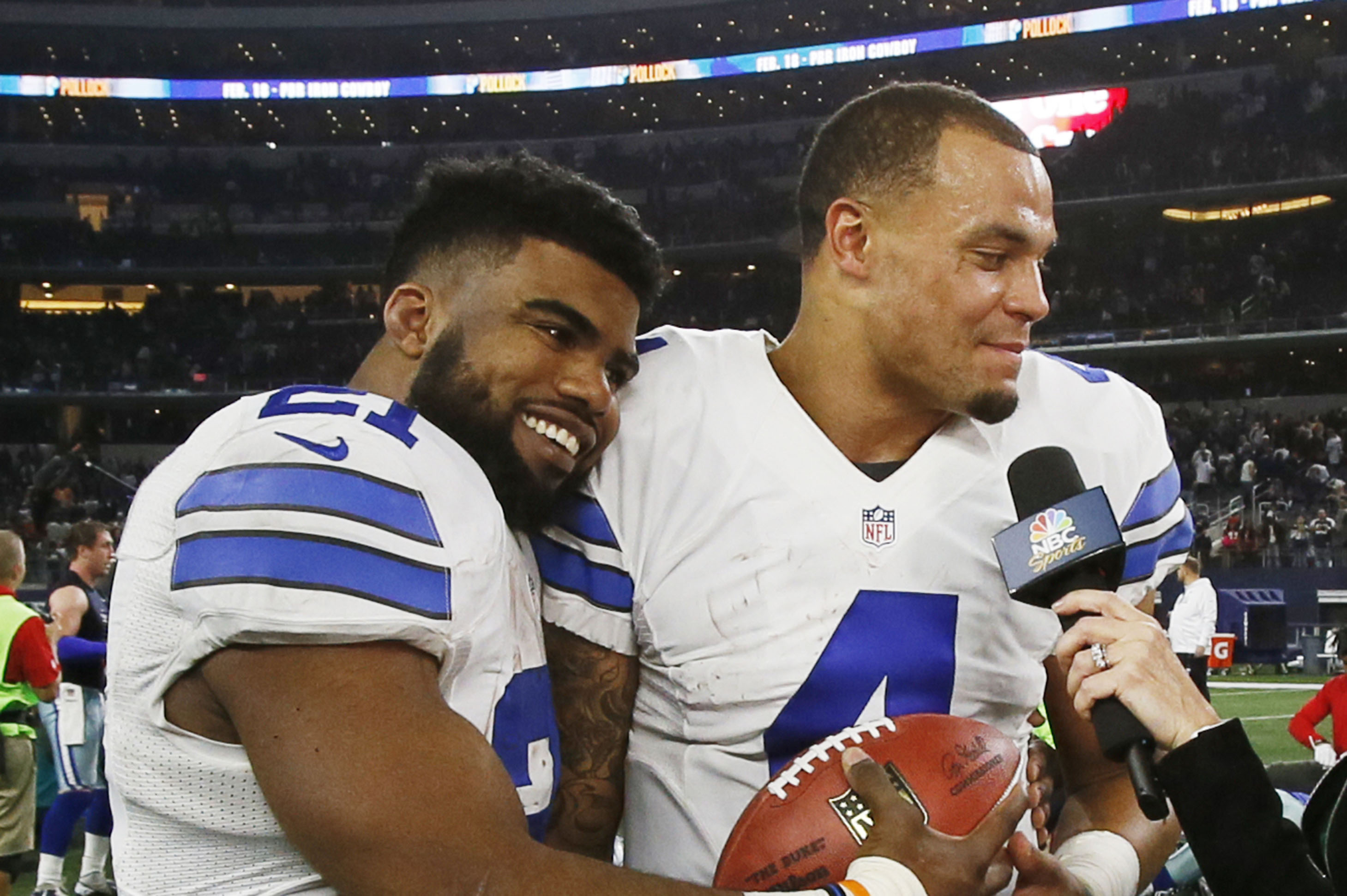 Dallas Cowboys Ezekiel Elliott and Dak Prescott Zeke in the box