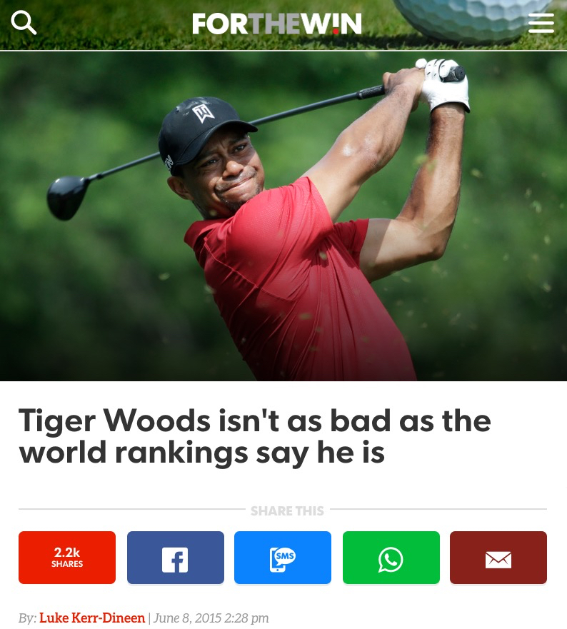 Rejoice! Tiger Woods’ World Ranking graph just went up! For The Win