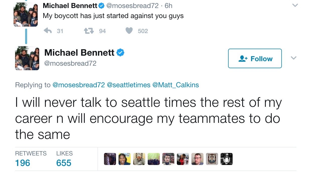 Seattle Seahawks Michael Bennett says he will 'boycott' local