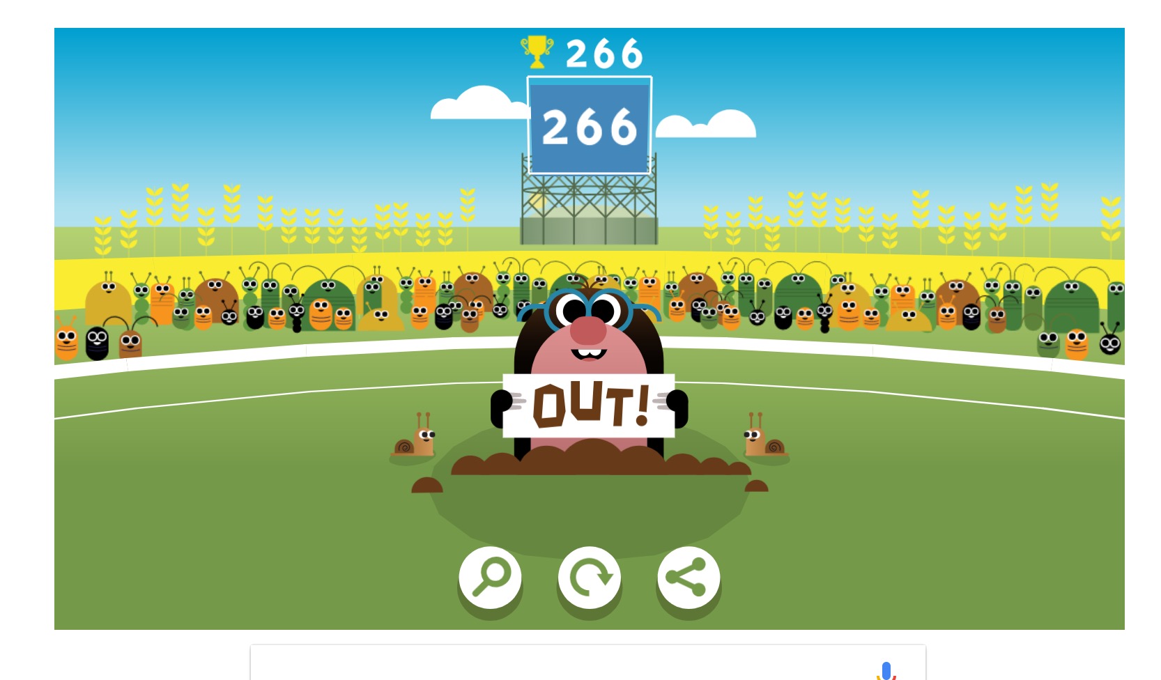 Minha pontuação no Google Doodle Críquete! 