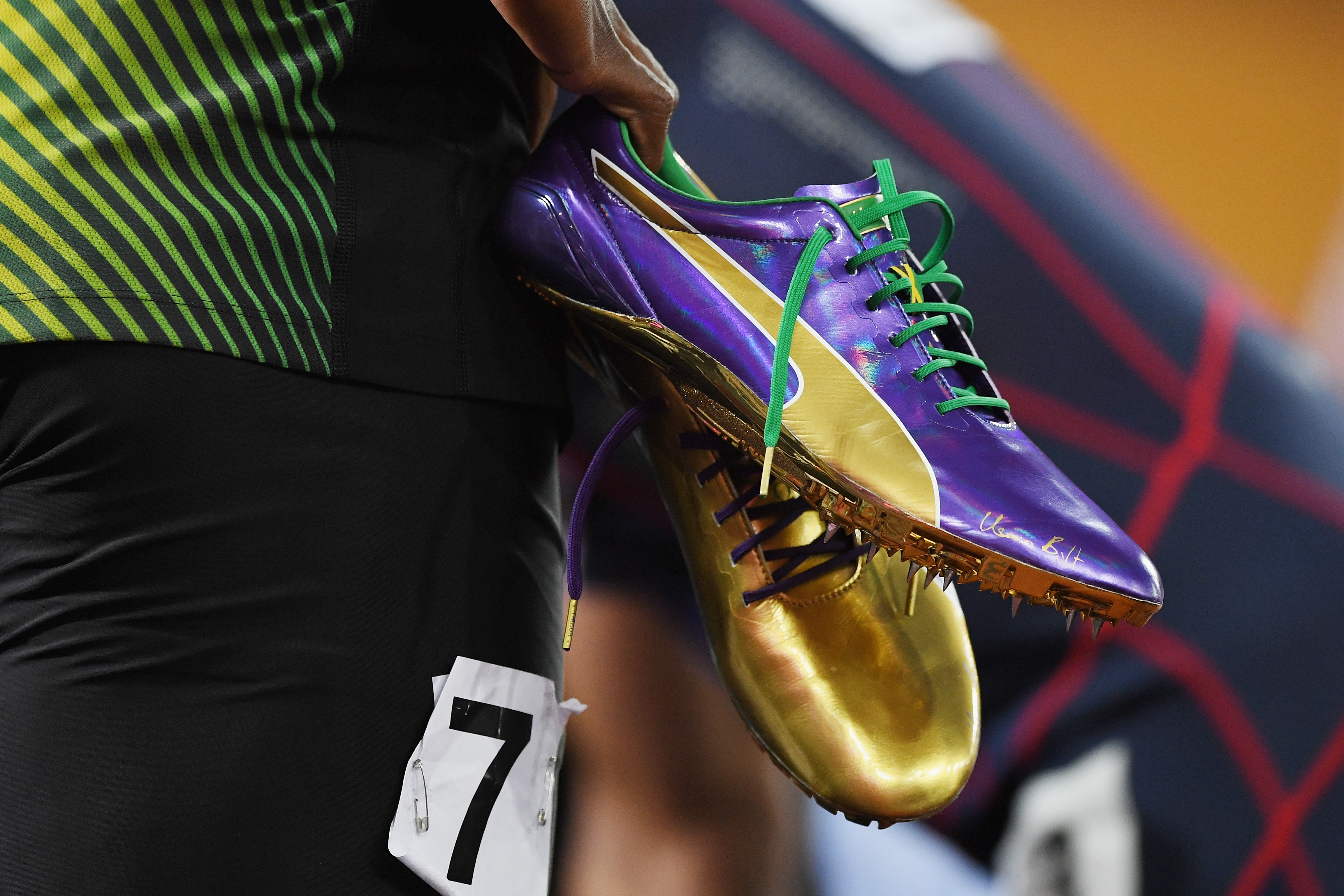 herhaling Geheim zien Usain Bolt has perfect shoes for his last 100-meter race at worlds