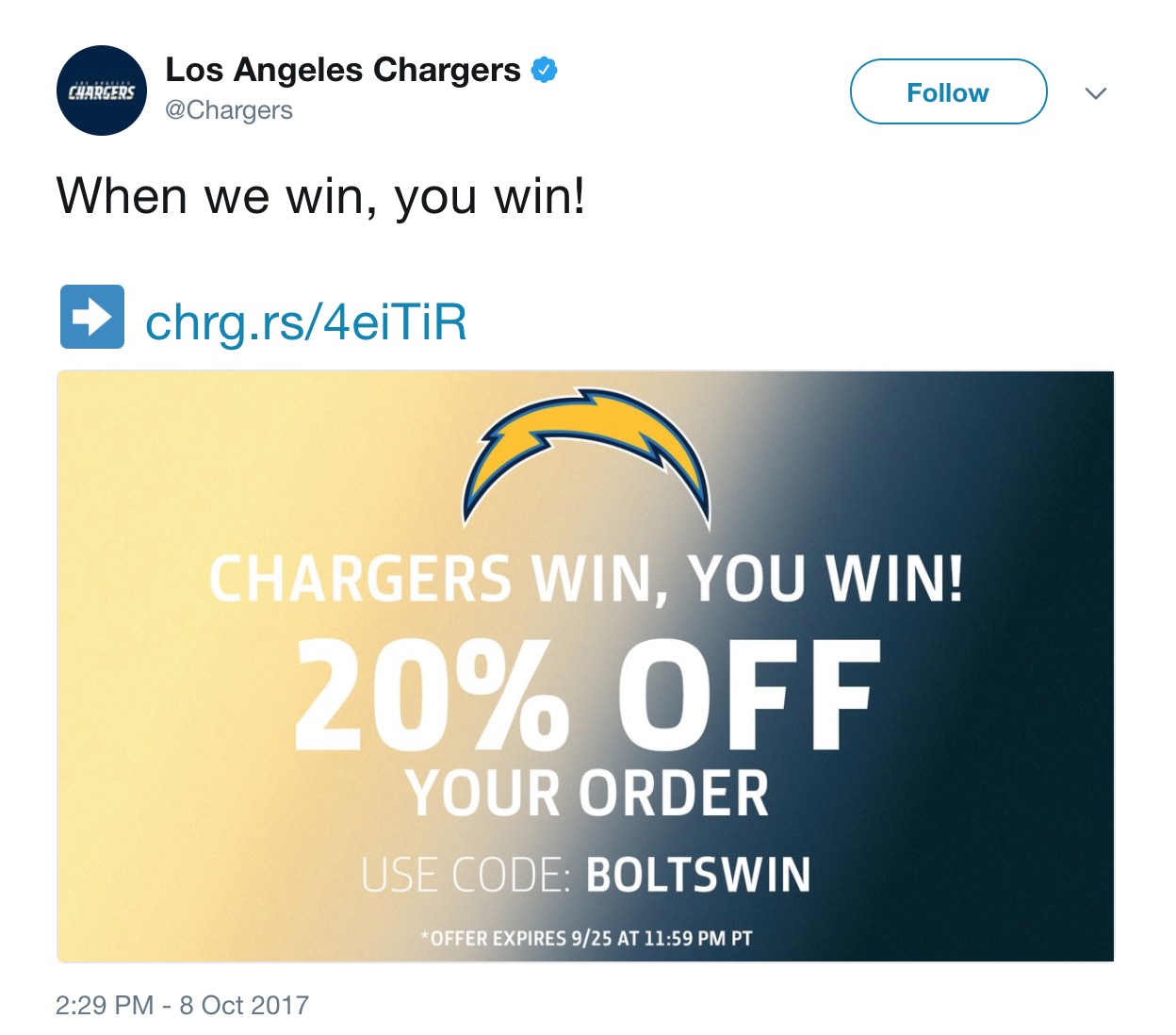 The Chargers celebrated first win by botching promotional graphic