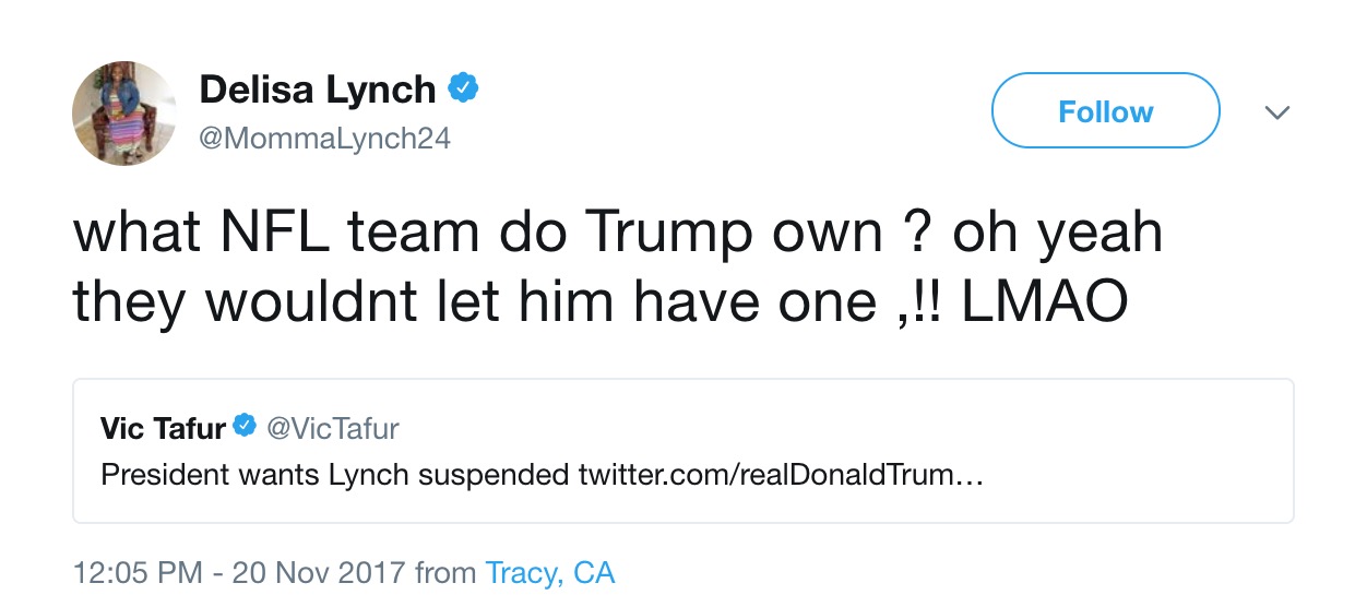 Marshawn Lynch’s mom hits back at Donald Trump’s suspension tweet