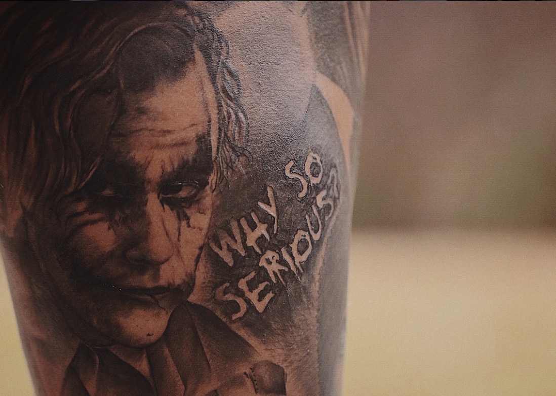 Odell Beckham Jr.'s black and grey leg sleeve tattoo.