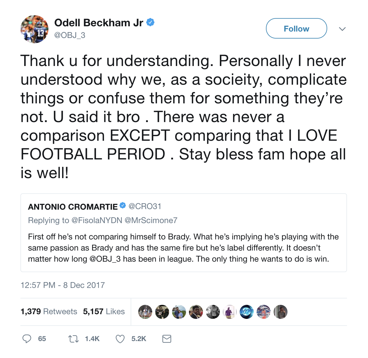 Odell Beckham Jr. says he 'love-hates' the Patriots