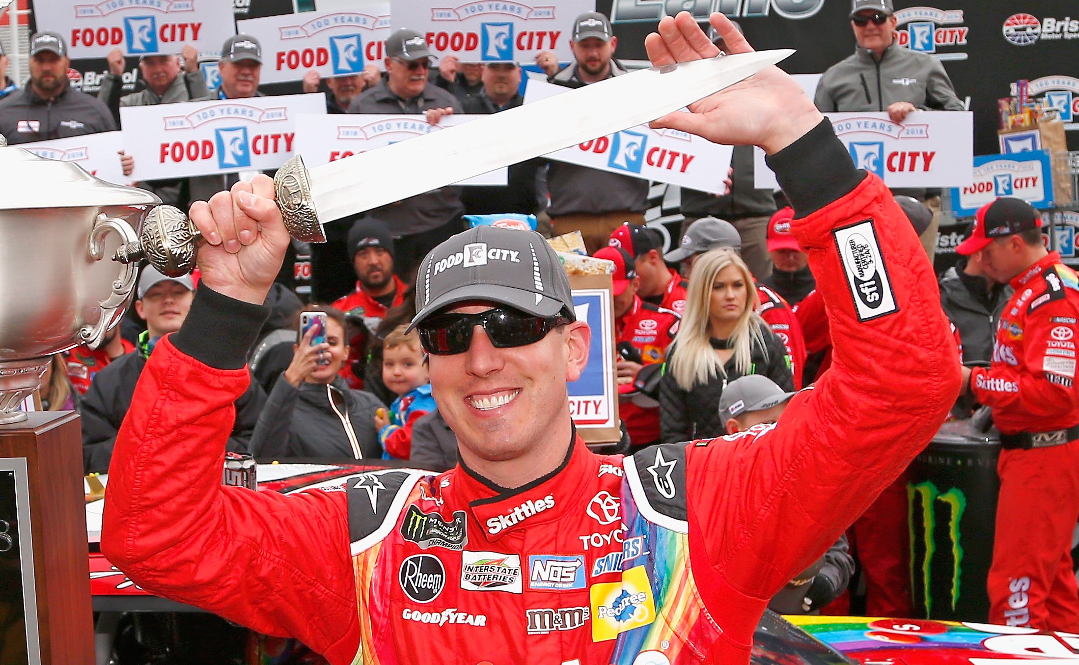 See Kyle Busch celebrate NASCAR Bristol race win with gladiator sword