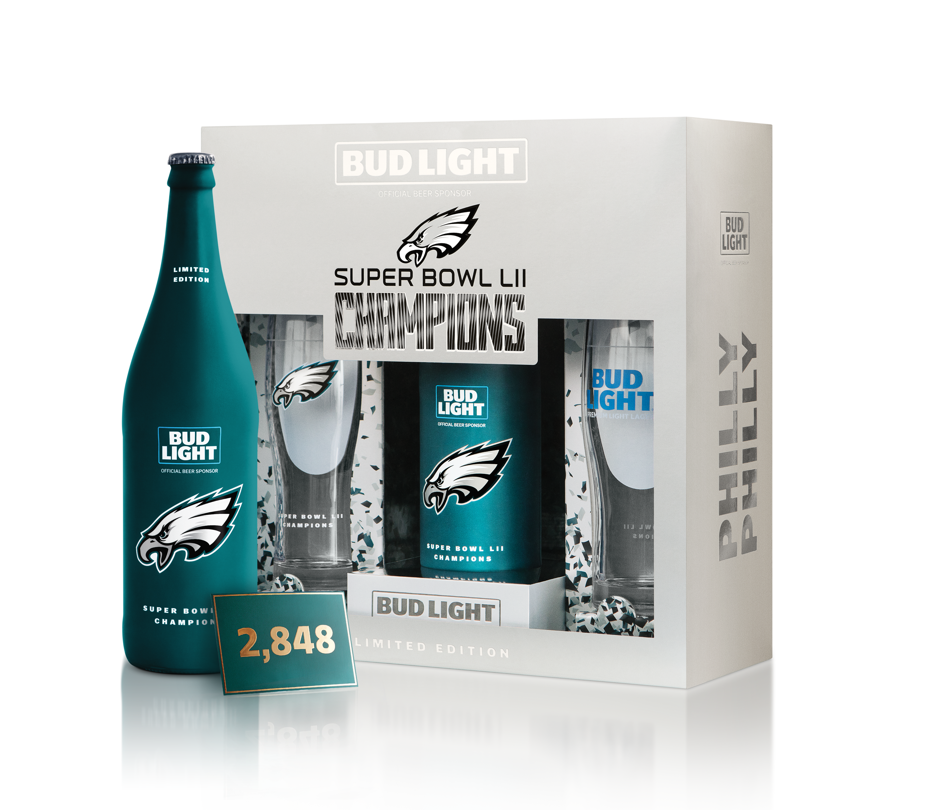 Set of 6 Bud Light Budweiser NFL Philadelphia Eagles Pint 16 Ounce Beer  Glasses