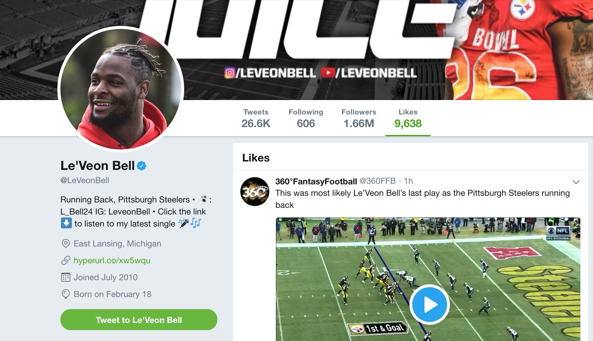 Le'Veon Bell on X: monday night football tomorrow