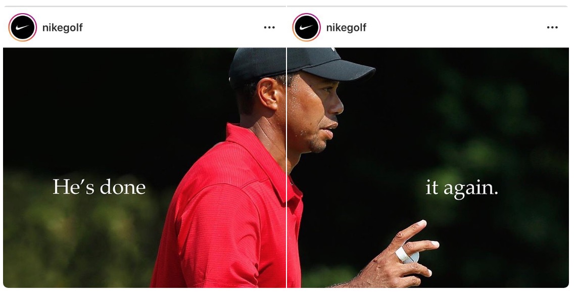 Tiger Woods' win with an epic two-part Instagram post