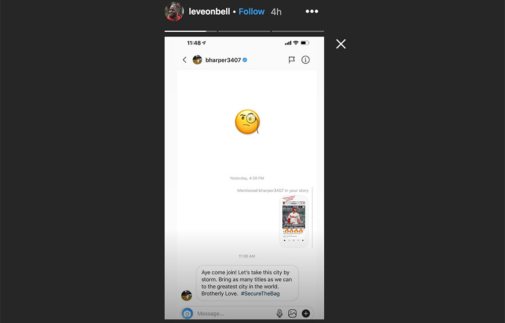 Is Bryce Harper recruiting Le'Veon Bell for the Philadelphia Eagles?