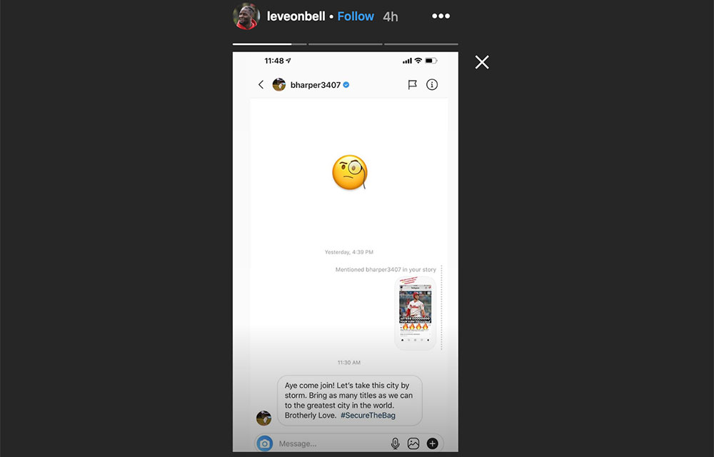 Bryce Harper recruits Le'Veon Bell to sign with Philadelphia