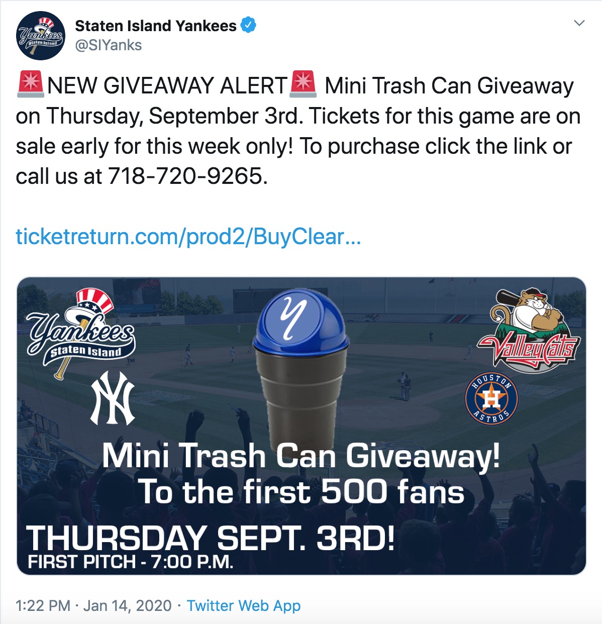 Yankees affiliate trolls Astros: Minor league team offers trash can promo -  Sports Illustrated