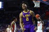 Feb 26, 2020; Gainesville, Florida, USA;LSU Tigers forward Trendon Watford (2) reacts after being fouled against the Florida Gators during the first half at Exactech Arena.