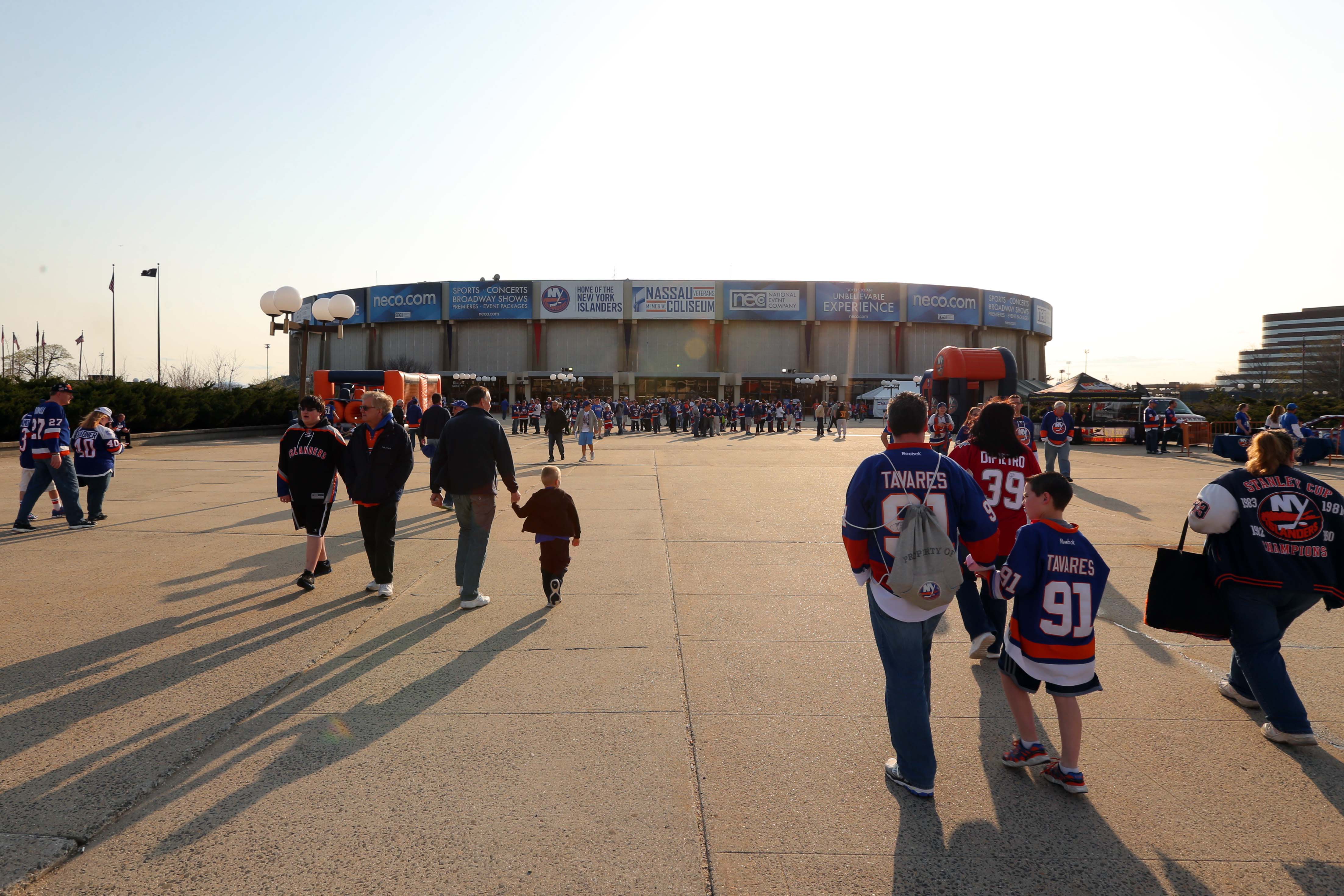 Apr 21, 2015; Uniondale, NY, USA; Islanders fans outside of the Coliseum before game four of the first round of the 2015 Stanley Cup Playoffs between the New York Islanders and the Washington Capitals at Nassau Veterans Memorial Coliseum. Mandatory Credit: Brad Penner-USA TODAY Sports