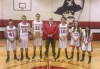 The Valentine Pirates basketball team from left to right Elvis Tarango, Rye Webb, Latham Garnsey, coach Lonnie Flippen, Enrique Navarrete, Abbey Hardie, and Gabriela Tarango / Photo by Rita Weigart.