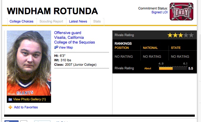 The Rivals.com profile page for Windham Rotunda when he was a football recruit (Screenshot)