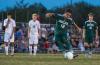 Trinity's Greg Fischer fires off a penalty shot in the first half against Oldham County. October 5, 2015.